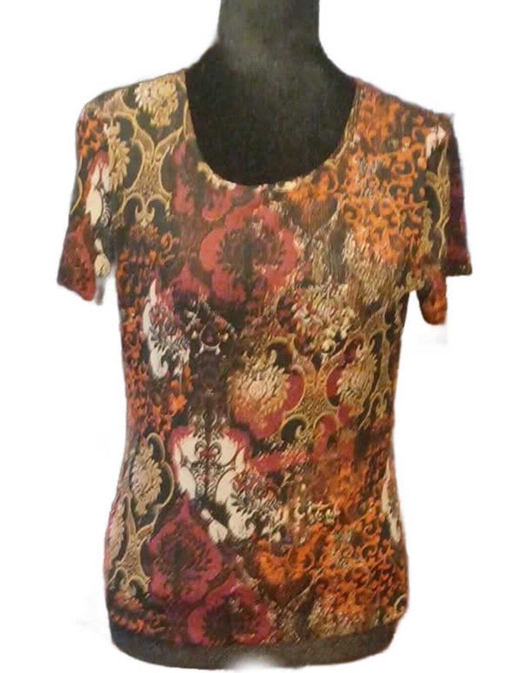 Baroque Print Multicolor Short Sleeve Top